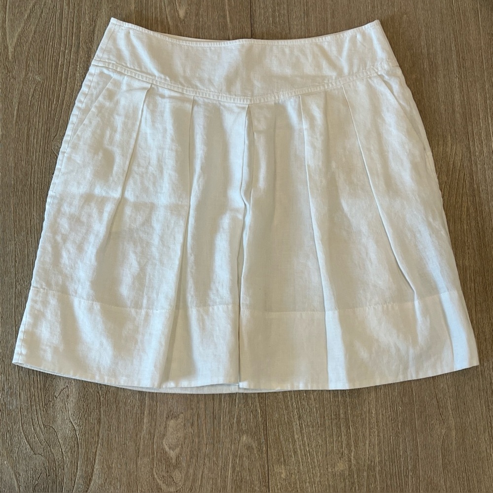 Banana Republic Off White 19” Linen Pleated Skirt Size 2 w/ Pockets
